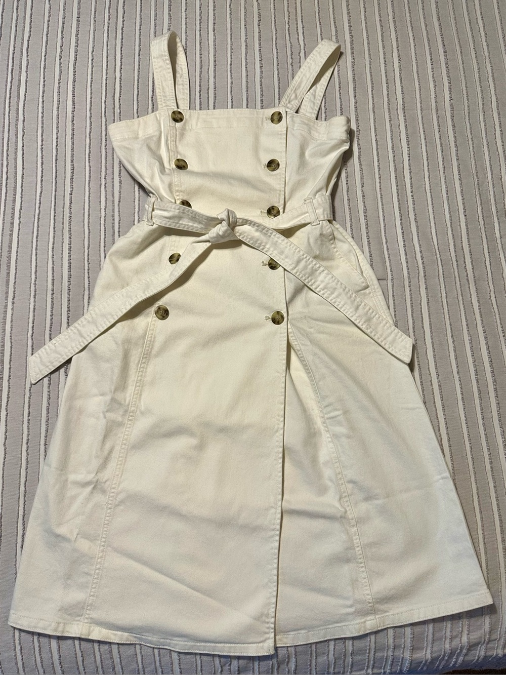 J. Crew Cream Double-Breasted Sleeveless Dress with Tie and Pockets